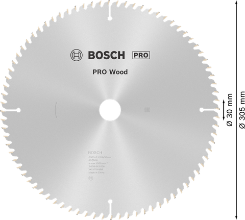 Hoja de sierra circular Bosch PRO Wood de 305 mm para un corte preciso de la madera.