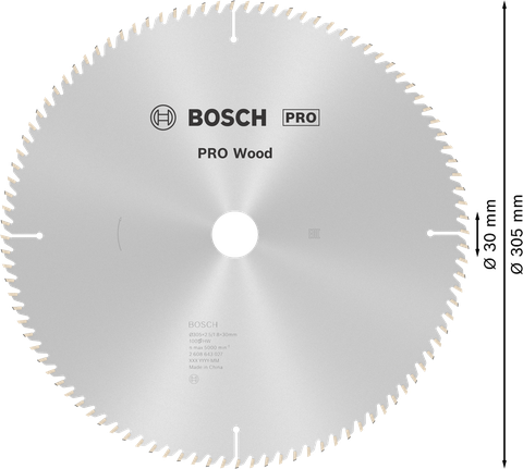 Hoja de sierra circular Bosch PRO Wood de 305 mm para cortar madera.
