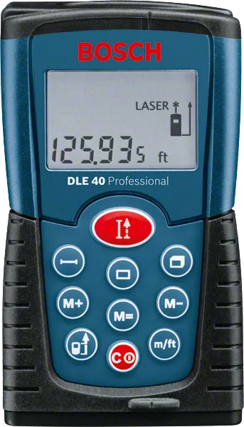 Medidor láser Bosch DLE 40 con pantalla digital.