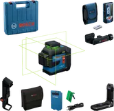 Herramienta niveladora láser Bosch GLL 80-33 G con accesorios.