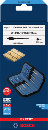 Juego de 6 brocas planas de corte rápido Bosch EXPERT Self Cut.
