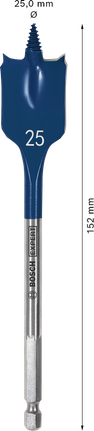 Broca de pala autocortante Bosch EXPERT de 25 x 152 mm.