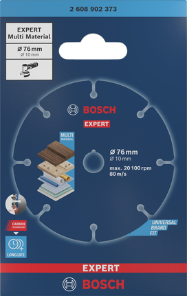 Disco de corte multimaterial Bosch EXPERT de 76×10 mm.