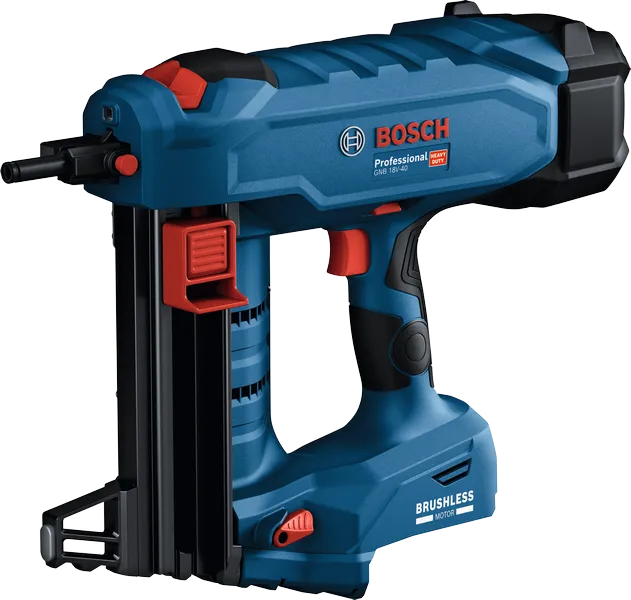 Clavadora inalámbrica Bosch GNB 18V-40 con motor sin escobillas.