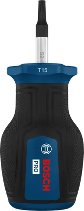 Destornillador Bosch PRO Stubby TX15 con mango ergonómico.