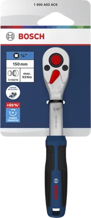 Carraca Bosch de 1/4" con mango de cromo vanadio de 150 mm.