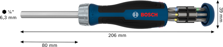 Destornillador de carraca Bosch con cargador de 12 puntas.