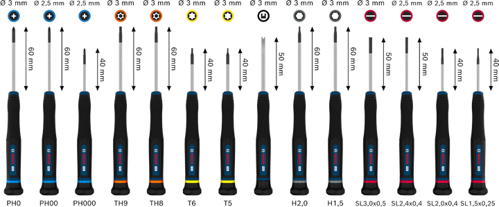 Juego de desatornilladores PRO PH/SL/TX/TH/H Precision, 14 piezas
