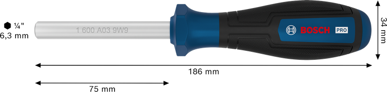 Destornillador Bosch PRO con vástago hexagonal de 1/4 de pulgada.