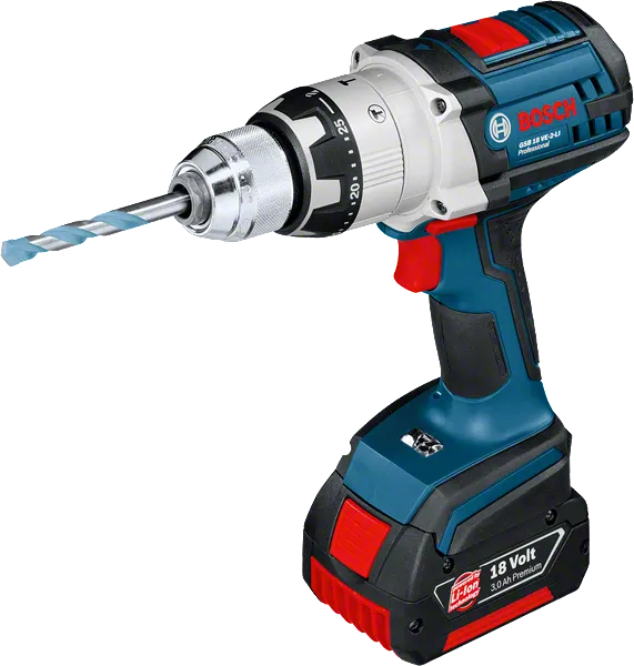 Taladro inalámbrico Bosch GSB 18V con batería de 3,0 Ah.