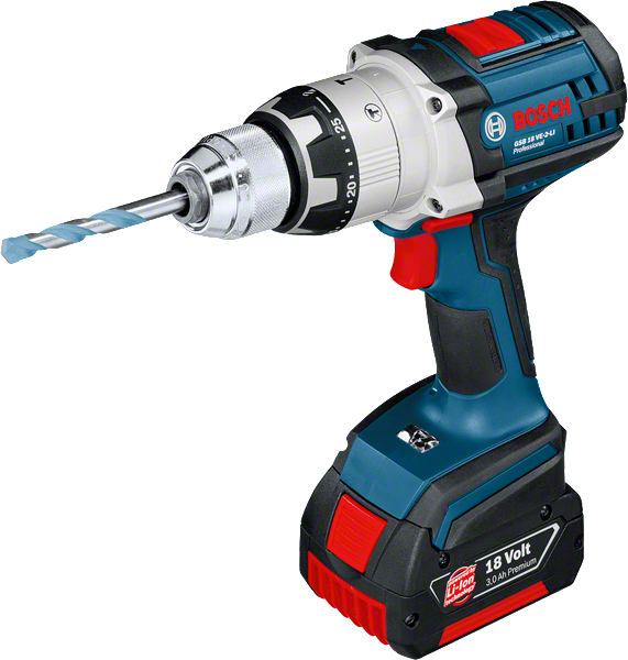 Taladro inalámbrico Bosch GSB 18V con batería de 3,0 Ah.