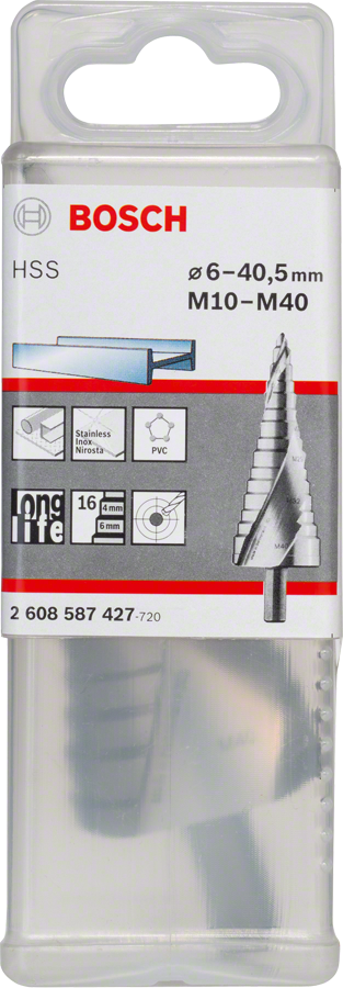 Broca escalonada Bosch HSS M10-M40 para metal y PVC.