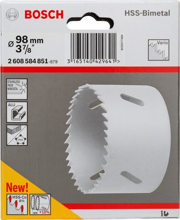 Sierra de corona bimetálica HSS Bosch de 98 mm para metal y PVC.