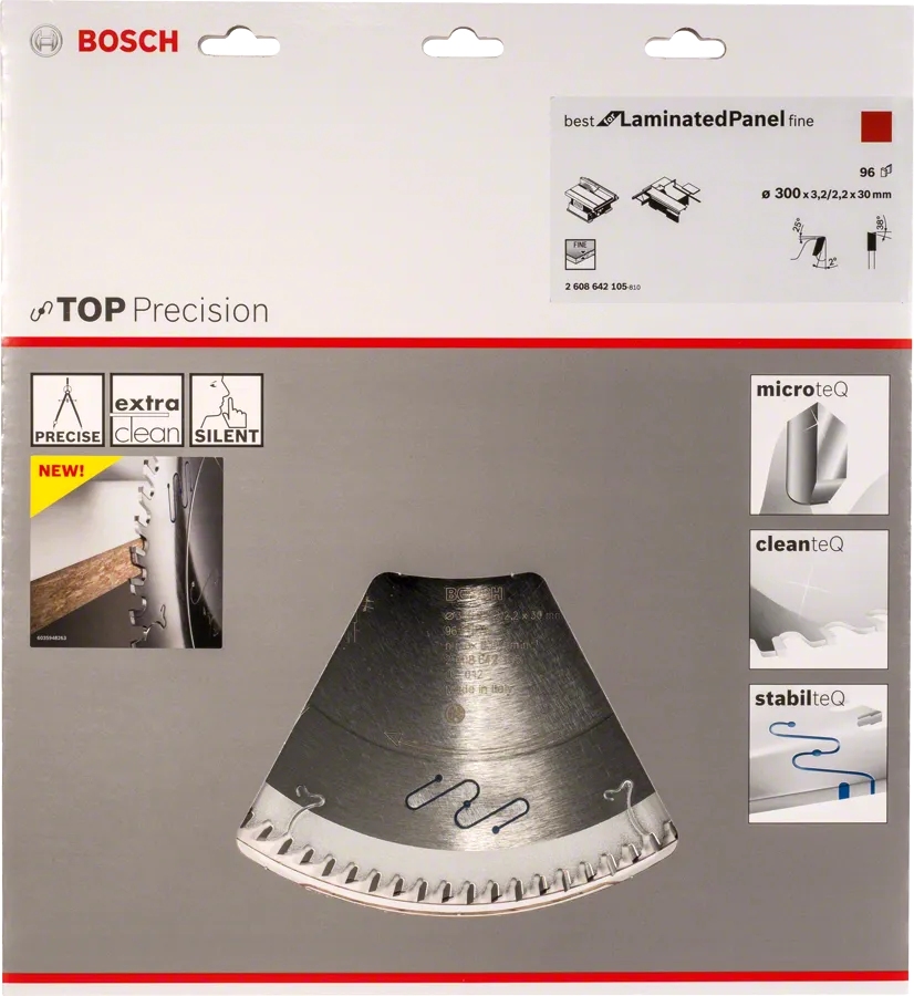 Hoja de sierra circular fina Bosch Top Precision, la mejor para paneles laminados.