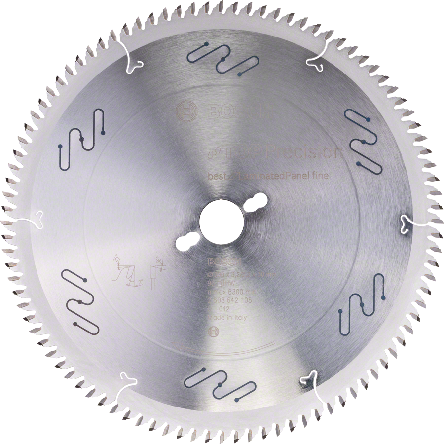 Hoja de sierra circular Bosch para el corte fino de paneles laminados.