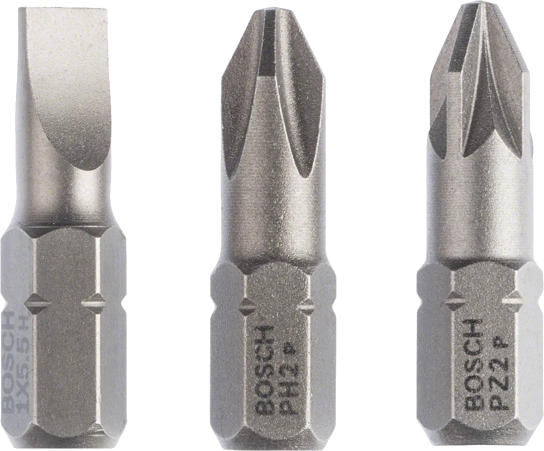 Juego de 3 puntas de destornillador extra duras Bosch de 25 mm.