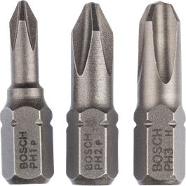 Juego de 3 puntas de destornillador Bosch PH1 PH2 PH3 Extra Hard.