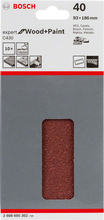 Hoja de lija Bosch C430 93×186 mm paquete de 10.