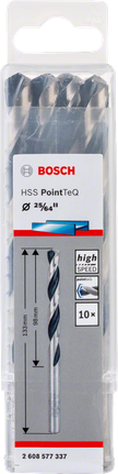 Juego de brocas helicoidales Bosch HSS PointTeQ de 25/64 pulgadas.