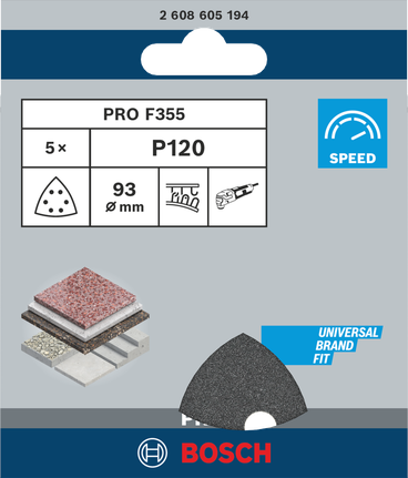Hojas de lija Bosch PRO F355 de 93 mm.