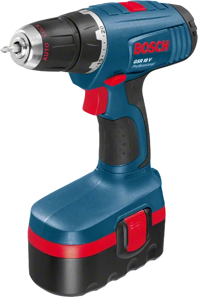 Taladro atornillador inalámbrico Bosch GSR 18,0 V, diseño ergonómico.
