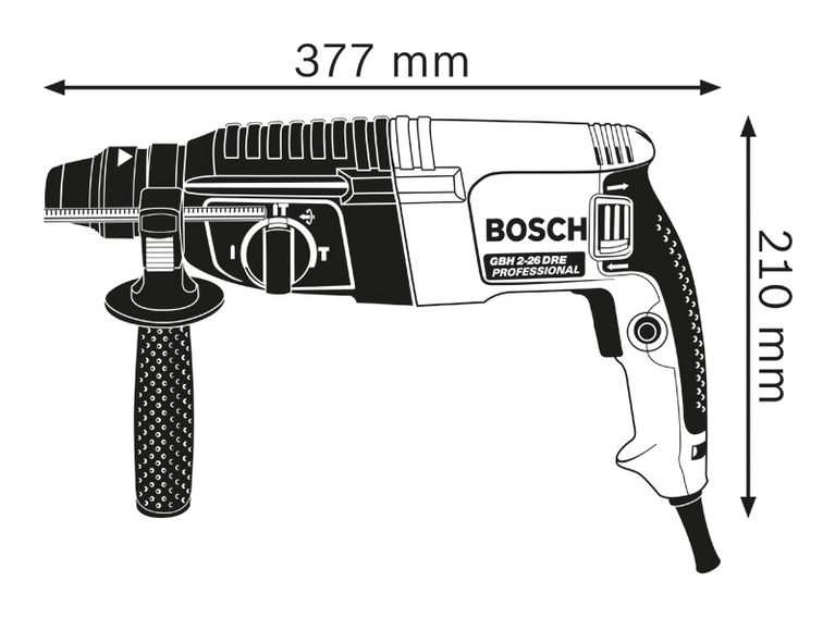 Dimensiones del martillo rotatorio.