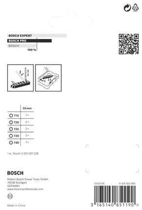 Juego de puntas de impacto Bosch PRO Torx de 55 mm, 8 piezas.