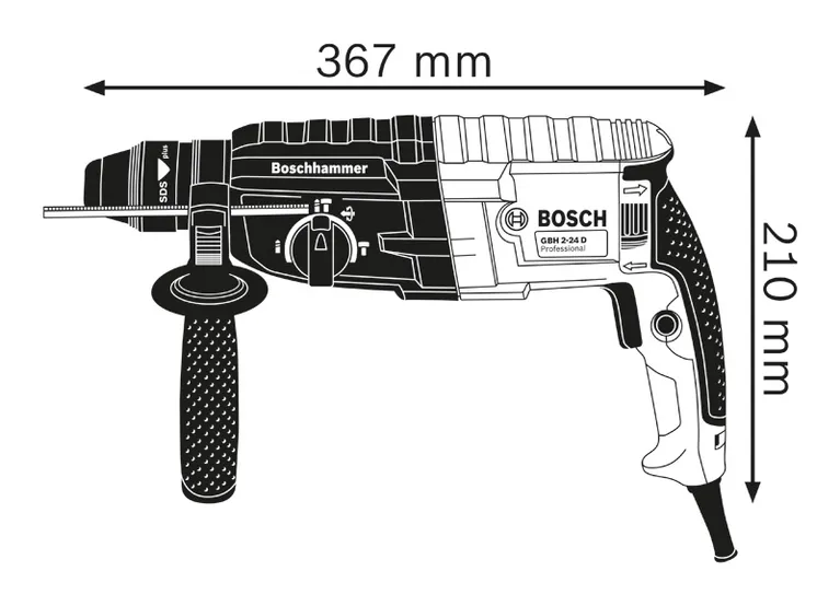 Rotary hammer dimensions.