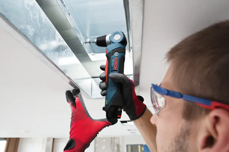 Bosch GWB 12V-10 cordless angle drill for tight spaces.