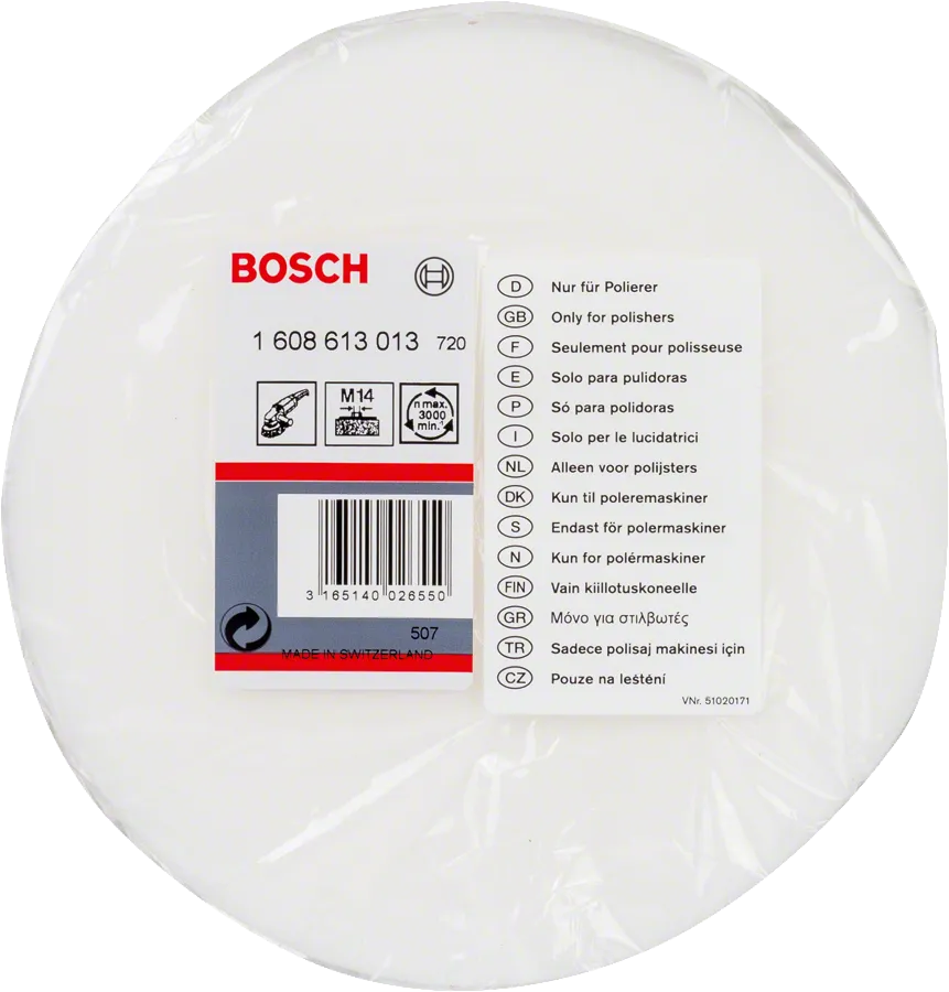 Bosch polishing sponge with M14 thread, 160 mm diameter.