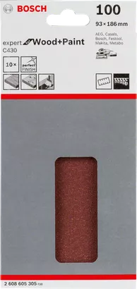Bosch C430 sanding sheets 100 grit 93×186 mm pack.