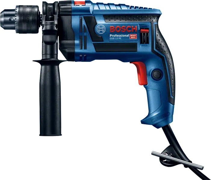 Bosch GSB 13 RE impact drill with side handle.