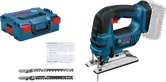 Bosch GST 18 V-LI B cordless jigsaw with case and blades.