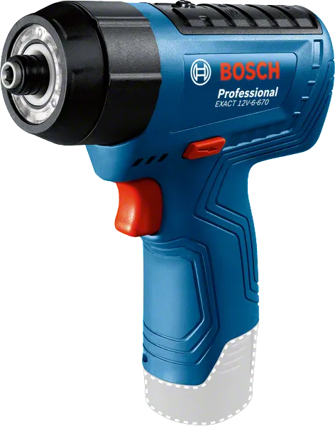 Bosch EXACT 12V cordless screwdriver, ergonomic grip.