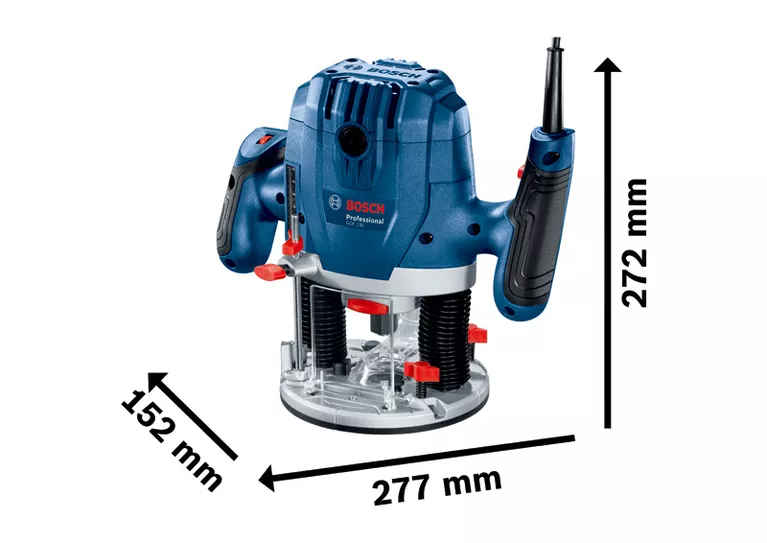 Bosch GOF 130 router with 1300W input and 55mm stroke.