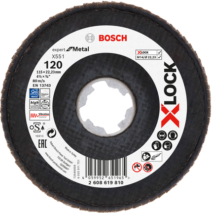Bosch X-LOCK flap disc X551 for metal, grit 120.