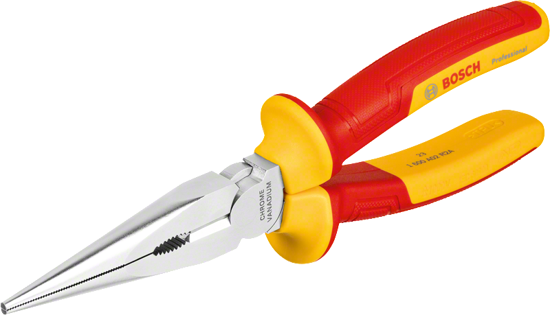 Bosch VDE long nose plier with insulated handles.