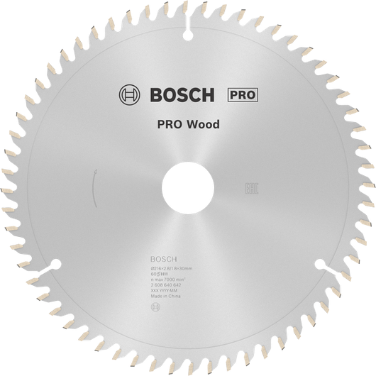 Bosch PRO Wood Circular Saw Blade 216 mm for fine wood cutting.