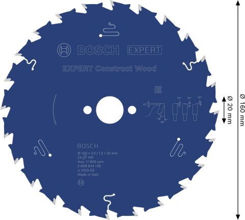 Bosch EXPERT Construct Wood circular saw blade, 160 mm.